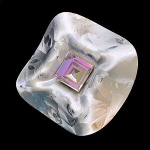 Banana Bob silver amorous floral modernist unique center crystal earrings clip